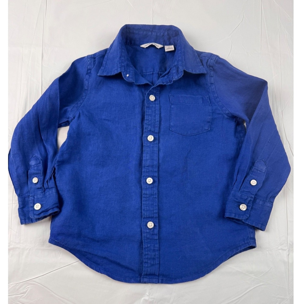 Janie‎ and Jack Boys Royal Blue 100% Linen Button Down Shirt 2T Long Sleeve